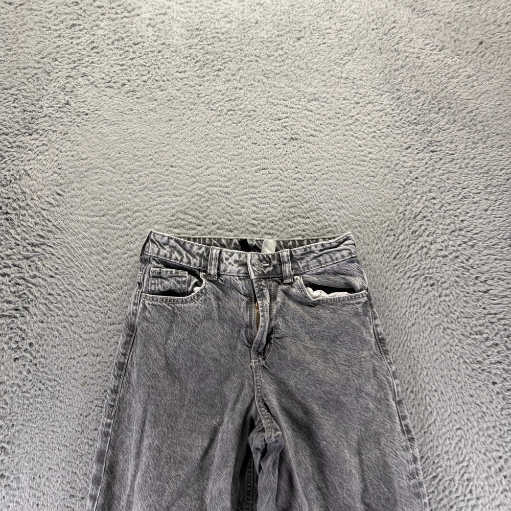H&M Divided Jeans Women 0 Gray Cotton Denim Wide-Leg Travel Workwear Dark Wash - Picture 2 of 12